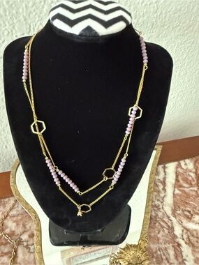 Les Cleias Gold Multi-Strand Necklace with Lavender Beads & Accent charm